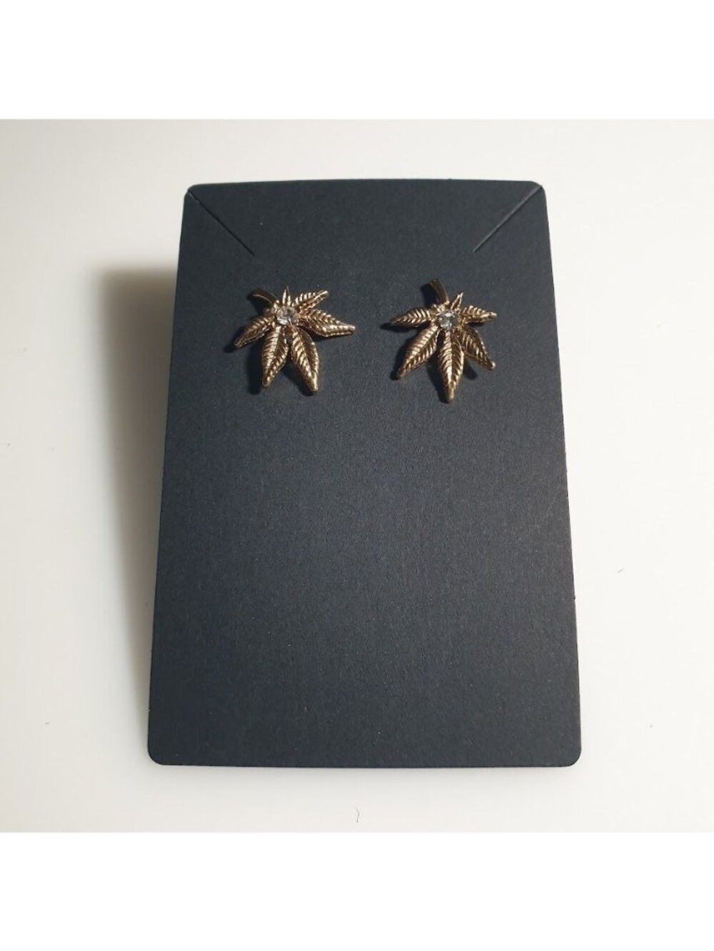 Hemp Leaf Crystal Stud Earrings Minimalist .75 Inch Novelty Unique Jewelry Gift